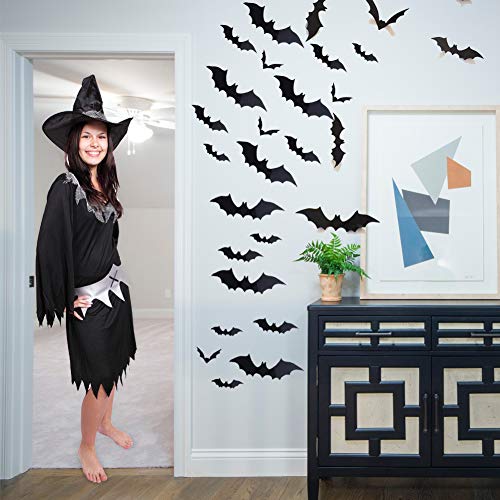 Gooday 148 PCS Halloween Bat Decorations, Black PVC 3D Scary Bats Wall Window Decal Stickers Realistic Spooky Hanging Bats for Indoor Outdoor Halloween Eve Decor Home Window Decoration - Thumbnail 4