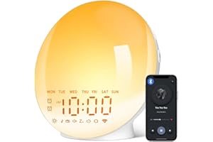 MASSII 2025 Upgraded Wake Up Light Sunrise Alarm Clock for Bedroom, 17 Nightlights, Sound Machine with 5W Bluetooth Speaker, 22 Soothing Sounds, Sleep Timer, Dual Alarms, FM Radio, Music Rhythm Light Effects