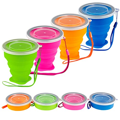 Silicone Collapsible Travel Cup, 4 Pack Collapsible Silicone Cup with Lid, Expandable Drinking