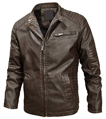 chouyatou men's vintage stand collar pu leather jacket
