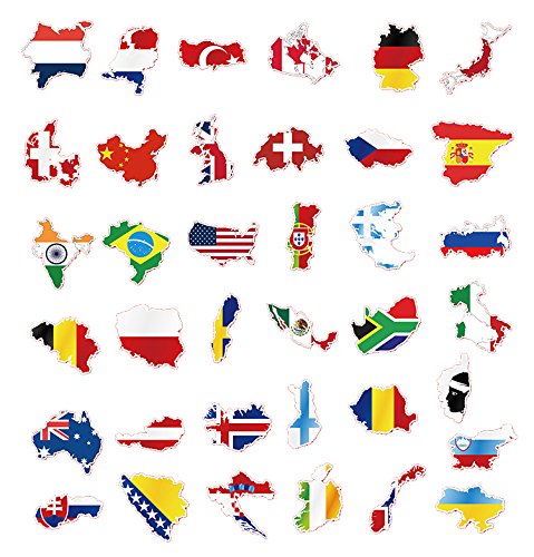 50 pcs Flags & Map Stickers Decals Vinyls for Laptops, Skateboards, Luggage, Cars, Bumpers, Bikes, Bicycle