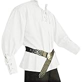 Karlywindow Mens Medieval Pirate Shirts Lace Up Scottish Mercenary Halloween Costume Shirt Tops