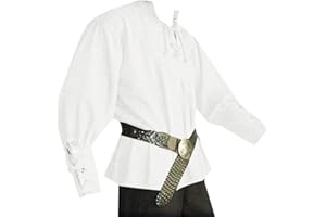 Karlywindow Mens Medieval Pirate Shirts Lace Up Scottish Mercenary Halloween Costume Shirt Tops