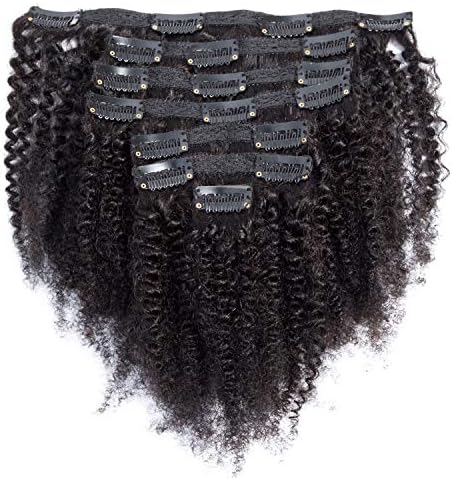 Afro Kinky Curly Clip ins Human Hair Extensions Full Brazilian Virgin Hair 4B 4C Hair For Black Women 100g 7pcs14" Natural Black
