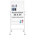 CALENBO White Board Dry Erase Board with Stand 36" X 24", Mobile Whiteboard with Stands, Double-Sided & Height Adjustable Rolling Magnetic Whiteboard On Wheels, Portable Stand Up White Board