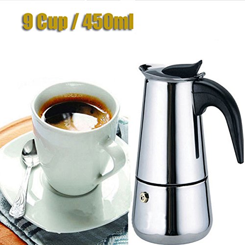 9 Cup 450ml Stainless Steel Moka Espresso Latte Percolator Stove Top Coffee Maker Pot