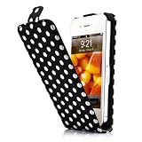HM Black and White Polka Dot Pattern Magnet Flip Hard Leather Case For Apple iPhone 4S / 4 (AT&T, Verizon, Sprint)