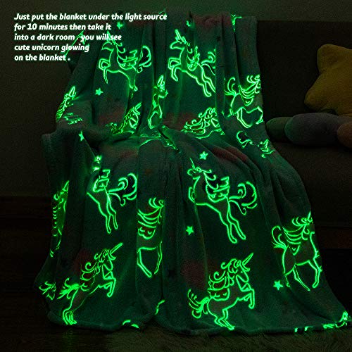 YOSHOOT Blanket Glow in The Dark, Unicorn Throw Blanket for Girls and