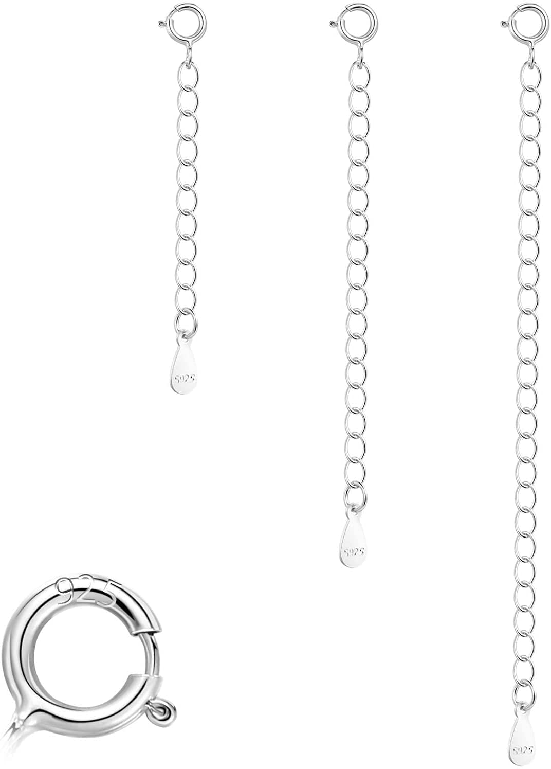 ALEXCRAFT 3PCS Sterling Silver Necklace Extender Chain Extender for Necklace Bracelet Extender for Jewelry Making (2 3 4 inch)