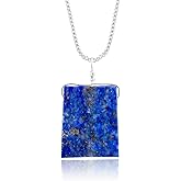 Natural Raw Blue Lapis Lazuli Stone Rough Crystal Gemstone Dainty Women Pendant Necklace, Chakra Healing Crystals, Birthstone, Silver Plated Chain 18 inch