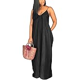 Maxi Dresses for Women Sexy Casual Spaghetti Strap Long Summer Sundress with Pockets