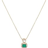 TARINIKA 925 Sterling Silver Pendant Necklace for Women, 1.0 Microns Yellow Gold Plating, Moissanite & Green Cushion Cut Gemstone, CZ Accents, Adjustable Chain, Elegant Minimalist Jewelry Gift