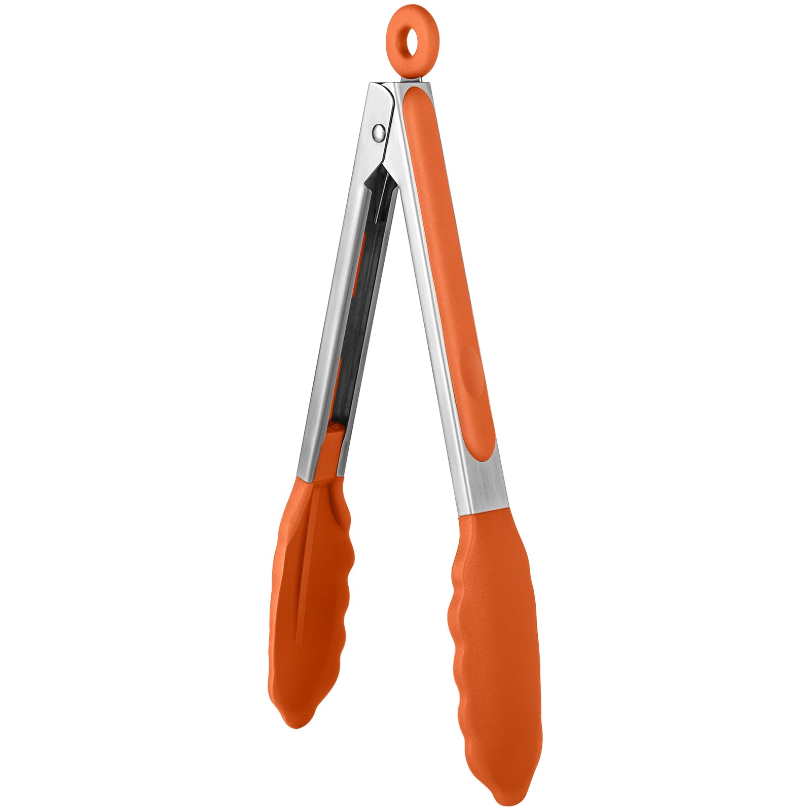 U-Taste 22cm Silicone Tongs: 315℃ Heat Resistant Kitchen Tong with Firm Sealed Non Stick Rubber Tips, Silicon Coated 18/8 Stainless Steel Handle and Smooth Locking for Cooking Serving BBQ (Orange)