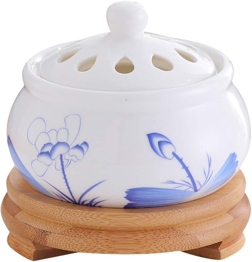 Ceramic Bamboo Base Electronic Incense Burner -Timing Temperature Control - Home Office Agarwood Aroma Essential Oil Electric Heating Aromatherapy Stove