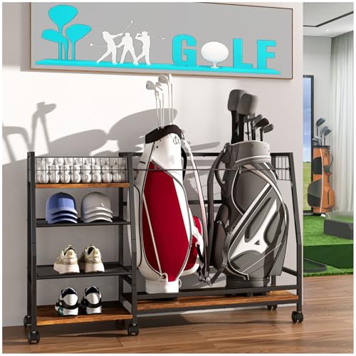 Simple Wisdom Palos de Golf Estante,Bolsa de Golf Almacenar,Golf Accesorios Almacenamiento Adecuado para Almacenar Palos Golf Pelotas de Golf,4 Capas Espacio de Almacenamiento Abierto(Color Retro)