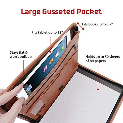 Tyson Padfolio, Resume Portfolio/Business Portfolio, PU Leather Document Storage, Zippered Portfolio Binder with Writing Pad, Card Holder & Phone Slot (Brown PU) - Thumbnail 6