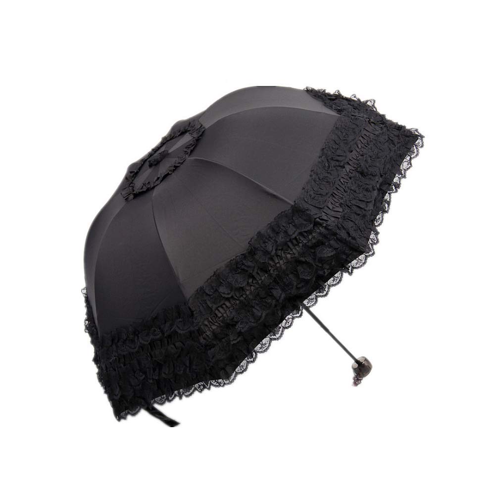 WANLIAN Folding Travel Umbrella UV Resistance Princess Lace Parasol Umbrella For Women Girls sunshades with lace decoration (black) โ image 1