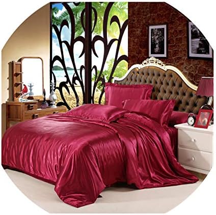 100% Natural Silk Bedding Set with Duvet Cover Bed Sheet Pillowcase Luxury 4Pcs Satin Bedding Bed Linen King Queen Twin Size,Color 10,Queen Size 4Pcs