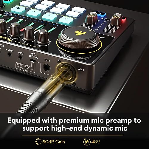 MAONO Mixer Audio MaonoCaster G1 NEO - Interfaccia Per Streaming, Podcast E Gaming Con Bluetooth, RGB E Alimentazione Phantom 48V