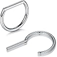 Oveta Titanium D Shaped Nipple Rings 14G for Nipple Piercing Jewelry Higned Segment Clicker Ring Hoops 12mm 14mm for Women Men, Silver, 2PCS