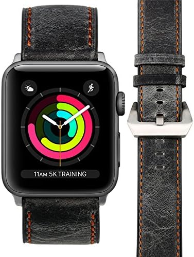 For Apple Watch Band, Shinace 42mm Genuine Leather iwatch Strap Replacement Band with Stainless Metal Clasp for Apple Watch Series 3 Series 2 Series 1 Sport and Edition (Dark Gray 42mm)