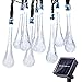 Qedertek Solar String Lights,19.2 Ft 8 Modes 30 Water Drop LED, Led Fairy Lighting for Garden Decorations, Fence, Patio, Xmas, Wedding, Party and Holiday (Cool White)