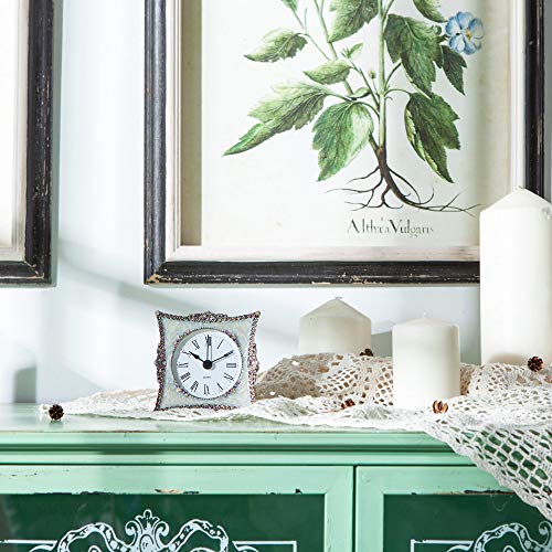 NIKKY HOME Crystal Elegant Small Quartz Analog Table Clock with Rosy Rhinestone Non-Alarm Desk Clock 3.5 by 1.5 by 3.5 Inches, White and Pink