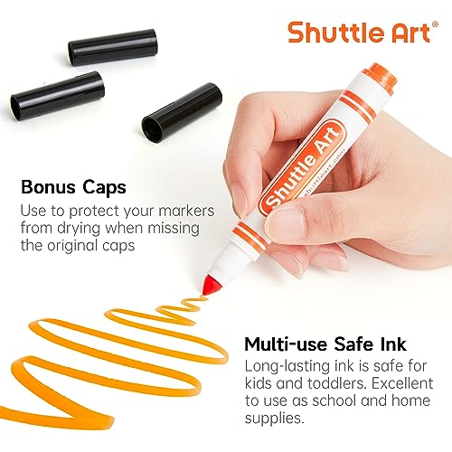 Shuttle Art 304 Pack Washable Markers, 16 Assorted Colors Broad Line Conical Tip Large Markers Bulk with a Box, Bonus Caps, Home Classroom School Supplies for Toddlers Kids Adults Students Teachers