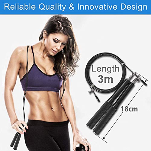 YZLSPORTS Professional Adjustable Steel Wire Jump Rope with Carrying Pouch by Fitness Factor Ergonomic,Durable,Easy to Adjust Premium Jump Rope All Heights and Skill Levels (Black Alloy)