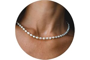 BRAYEG Pearl Necklace for Women Trendy,14k Gold Plated Necklace Dainty Wedding Necklace Small Cute Choker Necklaces Beaded Lariat Drop Vintage Waterproof Jewelry for Womens mom Gold Jewelry Fashion Gifts