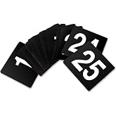 New Star Foodservice 23145 Double Side Plastic Table Numbers, 1 to 25, 4" x 4", Light Grey on Black