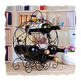Elegant Espresso Brown Leaf Décor Metal 7 Bottle Organizer Wine Rack by MyGift