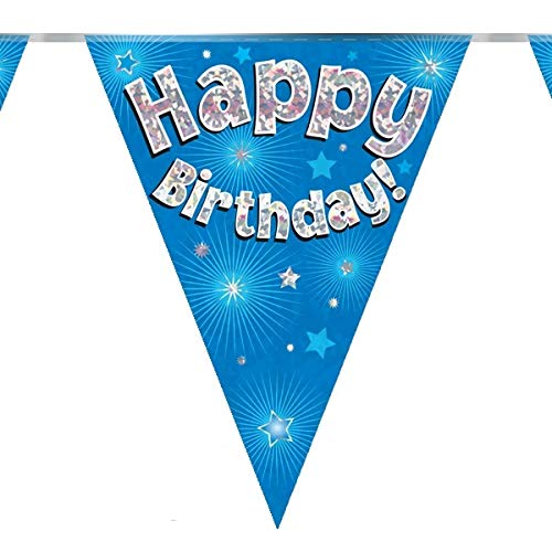 Happy Birthday Blue Birthday Party Flag Banner Bunting