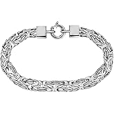 Savlano 925 Sterling Silver 7.5MM Oxidized Hollow Flat Byzantine Chain Bracelet- 7.5” Inches Bali Chain for Women & Men come with Gift Box- Made in Italy