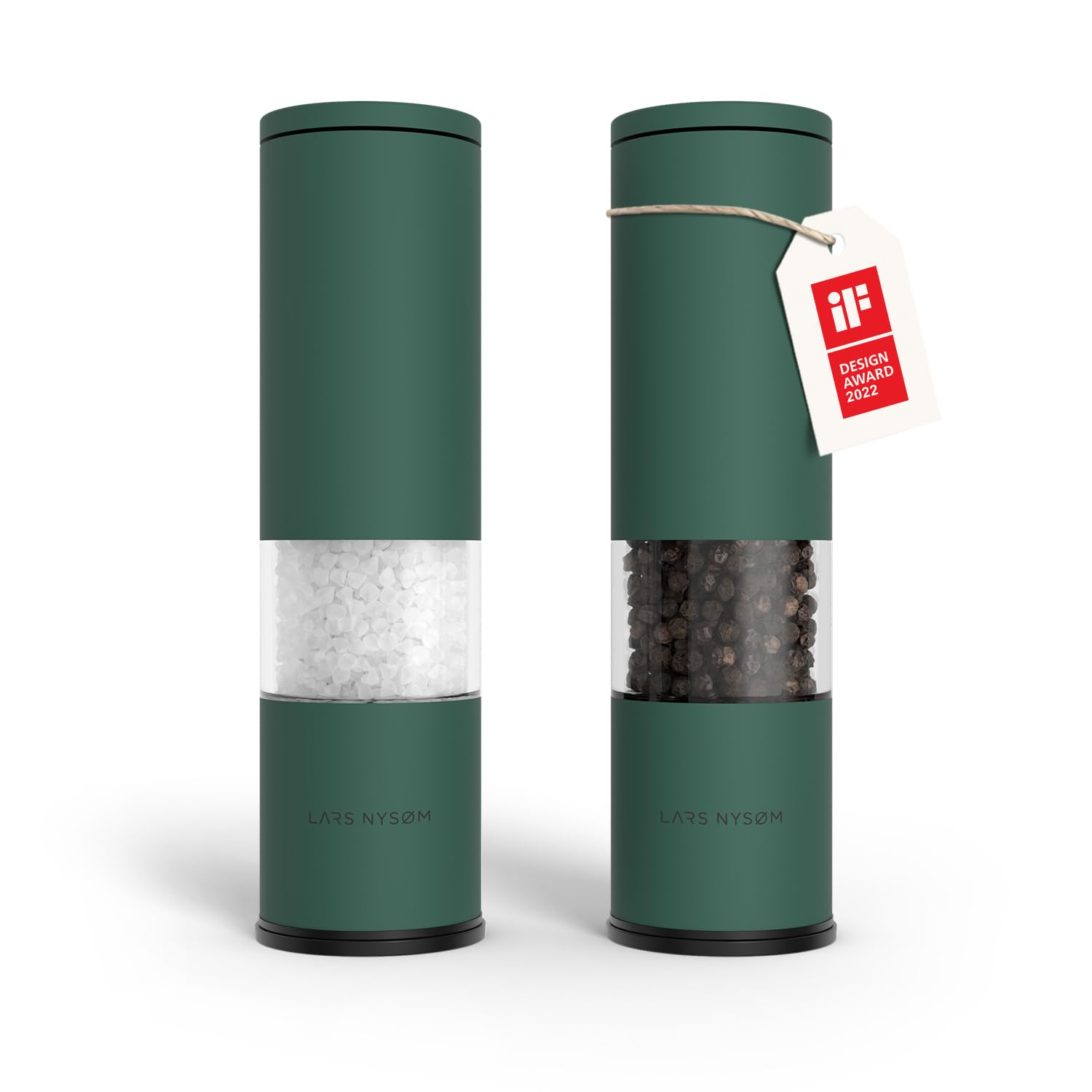 LARS NYSØM Salt and Pepper Grinder Set Manual, Stainless Steel Salt and Pepper Mills with Adjustable Ceramic Grinder I Design Spice Shakers (Pine Green)
