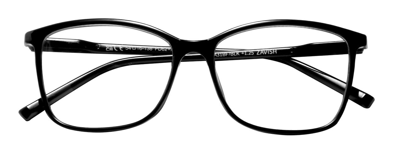 Reading Glasses Large Rectangle Frame Black Spring Hinges Mens Womens & Case +1.25 | ZA31R