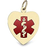 PicturesOnGold.com 14K Filled Gold Heart Medical Charm W/Red Enamel - 1-1/4 Inch X 1-1/4 Inch with Engraving