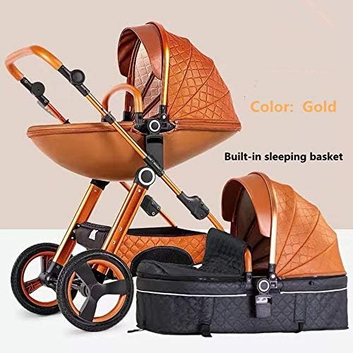 YBL Four Rounds Baby Stroller Eggshell Baby seat Two-Way Newborn Carriage Folding Suitable for 0-3 Years Old (Gold)