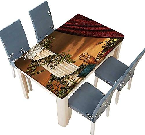PINAFORE Polyester Cloth Fabric Cover Decor Greek Style Scene Climber Pillow Fruits Vine and Red Curtain Ancient Goddess Decorative Tablecloths for Kitchen Room W61 x L100 INCH (Elastic Edge)