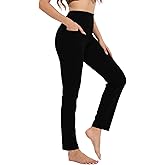 ZHANQISHENG Women's Straight Leg Yoga Pants with Pockets, High Waist Tummy Control Slim Fit Lounge Workout Pants