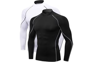 QUEERIER 2/3 Pack Men's Compression Shirts Long Sleeve Workout Shirts Mock Turtleneck Athletic Base Layer Active Undershirts Tops