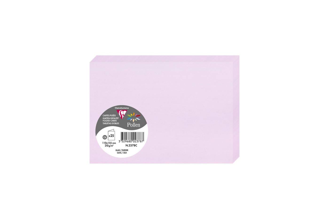 Clairefontaine 2378C - Pack of 25 Double Cards Format C6 11x15.5cm - 210gsm - Lilac - Invitation and Correspondence Boards Pollen Range Premium Smooth Paper