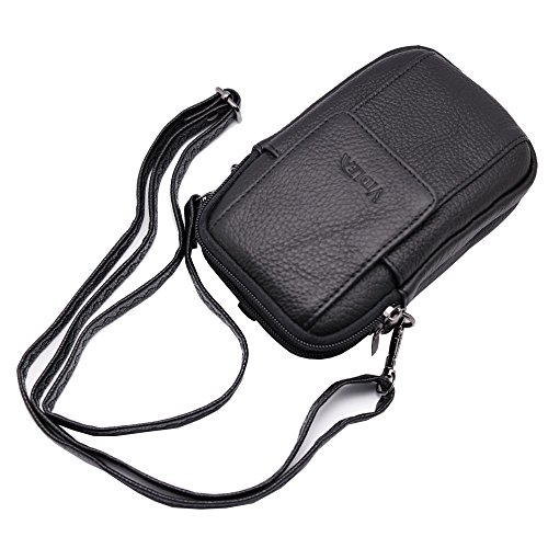 Vidlea Mini Genuine Leather Messenger Bag Cellphone Wallet Case Tool Shoulder Cross Body Bag Carabiner Waist Fanny Pack (H Black) - Thumbnail 3