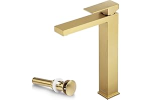 Lava Odoro Gold Vessel Sink Faucet, Brushed Gold Bathroom Faucet Single Hole Bowl Sink Faucet Tall Bathroom Sink Faucet Single Handle Vanity Faucet with Pop up Drain Assembly, BF307-SG-T