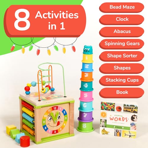 TOYVENTIVE Wooden Activity Cube, Montessori Toys, Multipurpose
