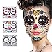 3 Pack Halloween Face Tattoo Sticker Glitter Red Roses Day of The Dead Sugar Skull Temporary Tattoo for Halloween, Masquerade and Parties
