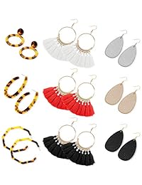 FIBO STEEL 9   12 pares de pendientes colgantes acrílicos para mujer con borla de hilo de cuero en forma de lágrima, juego de pendientes para mujeres y niñas, joyería de moda
