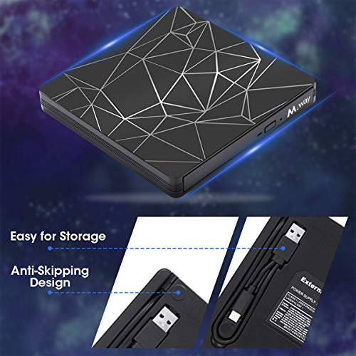 External DVD Drive, M WAY USB 3.0 External CD Player, Portable USB C DVD CD RW Optical Drive, DVD CD ROM USB Burner Writer, for Laptop PC Mac MacBook Pro Air OS Windows 7 8 10 Linux