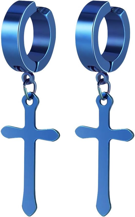 Non-Pierced Clip On Cross Dangle Drop Hoop Hinged Earrings Set for Men Women No Piercing Ear Plug Jewelry for Graduation Easter Christmas