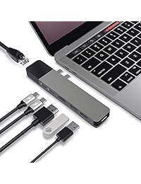 Sanho   Adaptador multipuerto USB C para MacBook Pro 2018 2017 2016, Dual 6in2 Thunderbolt USB C Dongle con Gigabit Ethernet, 40Gb   s C USB 100W, 5Gb   s Tipo C w 60W PD, 4K HDMI, 2xUSB3.1